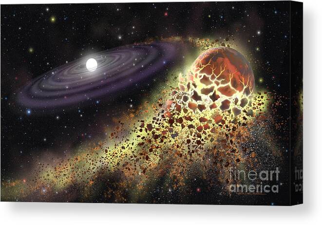 Lynette Cook Canvas Print featuring the painting White Dwarf Shredding a Planet by Lynette Cook