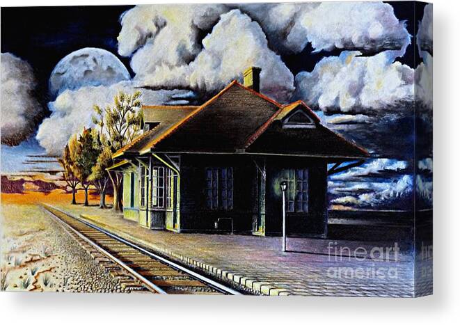 Train Station Drawing Canvas Print featuring the drawing Woodstock Station by David Neace
