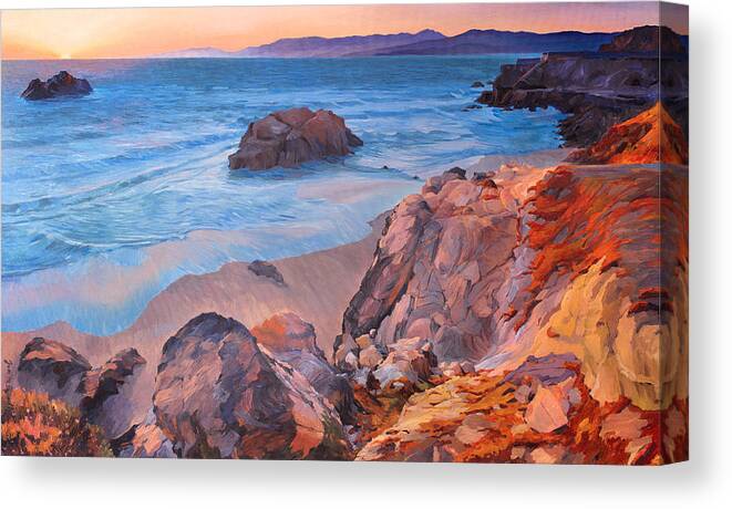California Seascape Canvas Print featuring the painting Point Lobos at San Francisco #1 by Judith Barath