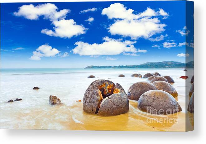 Moeraki Canvas Print featuring the photograph Moeraki Boulders #6 by MotHaiBaPhoto Prints