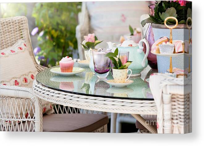 Dining Canvas Print featuring the photograph Afternoon tea and cakes by Simon Bratt