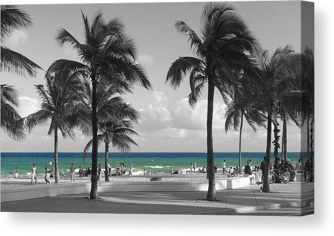 Beach Green Water Sand Tropical Wet Palm Trees Canvas Print featuring the photograph Beach Fun by Raymond Earley