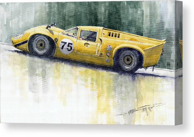 Watercolor Canvas Print featuring the painting Lola T70 by Yuriy Shevchuk