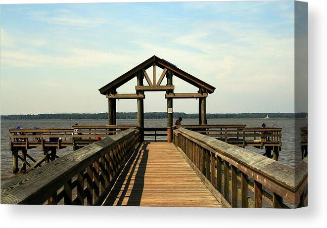 Fish Canvas Print featuring the photograph Yorktown Pier by Karen Harrison Brown