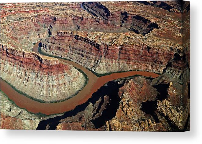 Confluence Canvas Print featuring the photograph Aerial View of the Confluence of the Green and Colorado Rivers by Jean Clark