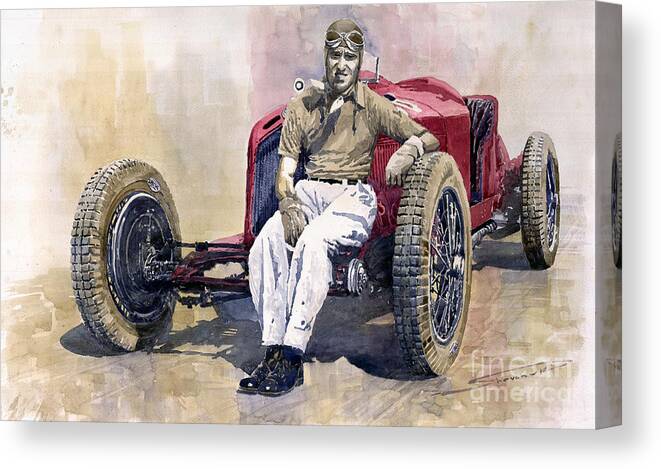 Watercolor Canvas Print featuring the painting 1931 Alfa Romeo 8C Monza Tazio Nuvolari by Yuriy Shevchuk