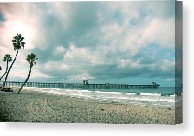 Oceanside Canvas Print featuring the photograph Aqua Hues at Oceanside Pier by Joy Buckels