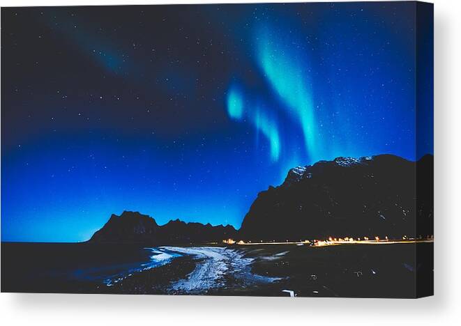 Aurora Borealis Canvas Print featuring the photograph Aurora Borealis Over Norway by Mountain Dreams
