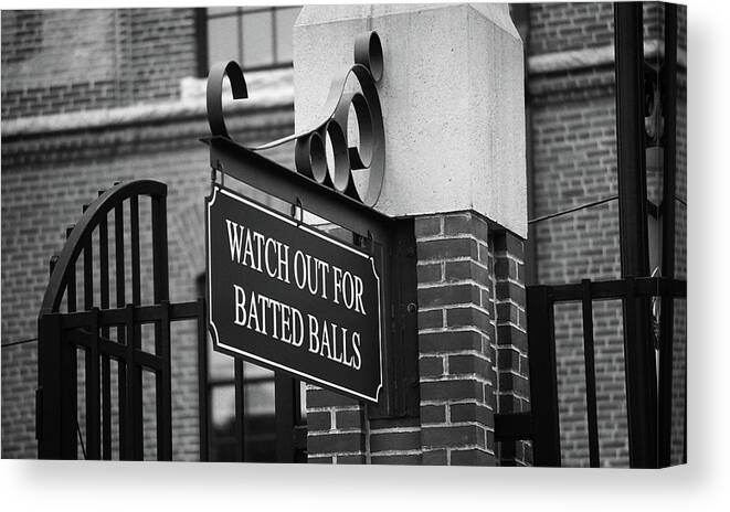 America Canvas Print featuring the photograph Baseball Warning BW by Frank Romeo
