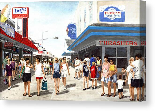 Fine Art Canvas Print featuring the painting Beach/Shore I Boardwalk Ocean City MD - Original Fine Art Painting by G Linsenmayer