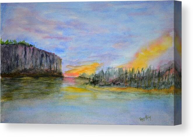 Sunset Canvas Print featuring the painting Bluffs at Sunset by Peggy King