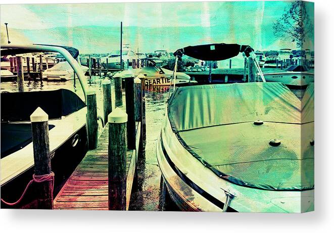 August 2016 Canvas Print featuring the photograph Boats and Dock by Susan Stone