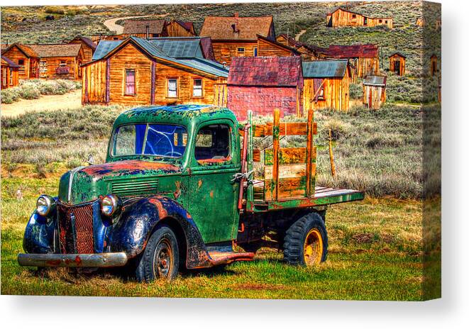 Bodie Abandoned Truck Canvas Print featuring the photograph Bodie Ghost Town Green Truck by Scott McGuire