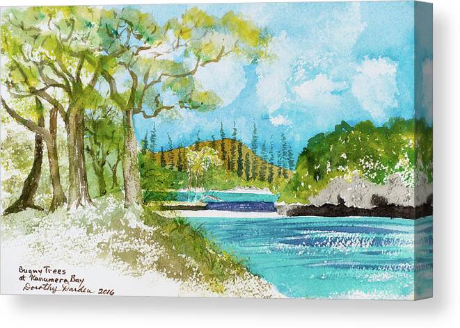 Afternoon Canvas Print featuring the painting Bugny trees at Kanumera Bay, Ile des Pins by Dorothy Darden
