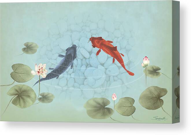 Fish Canvas Print featuring the digital art Carp In Lily Pond by M Spadecaller