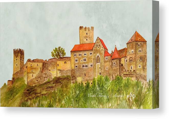 Castle Hardegg Canvas Print featuring the painting Castle Hardegg by Angeles M Pomata