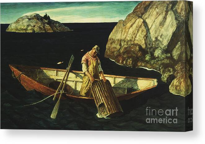 Fisherman Canvas Print featuring the painting Checking the Traps by Newell Convers Wyeth