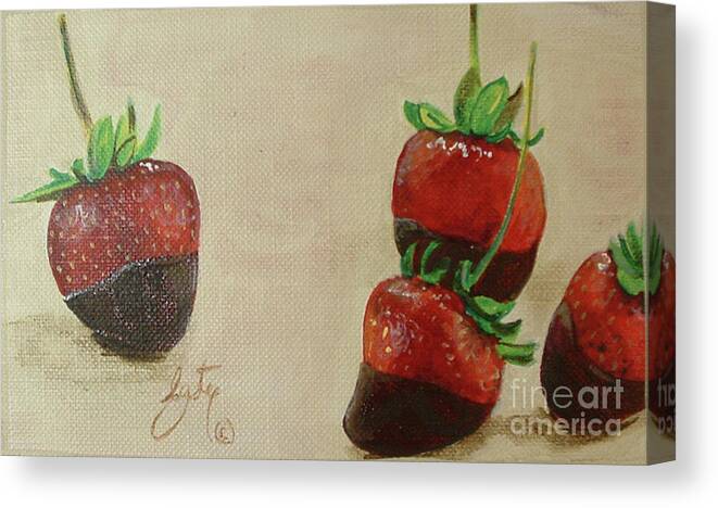 Chocolate Strawberries Canvas Print featuring the painting Chocolate Strawberries by Daniela Easter