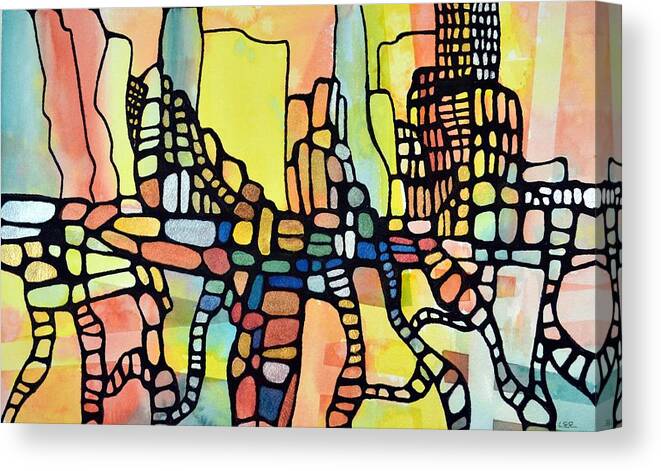 City Scape Canvas Print featuring the painting City of Lights by Pamela Lee