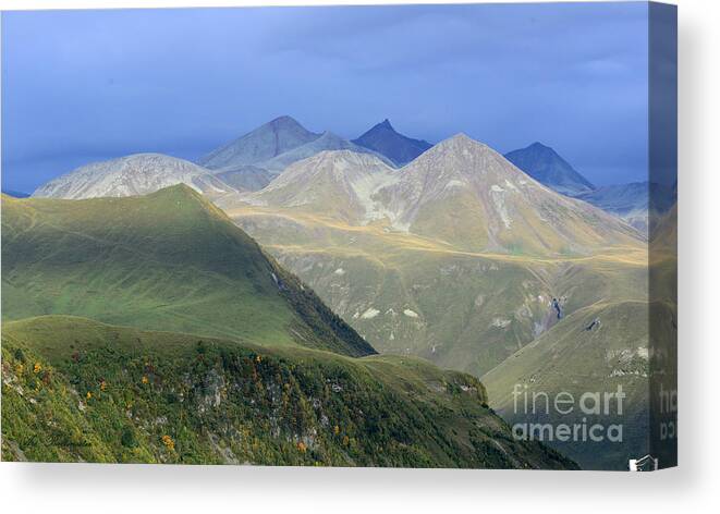 Mountain Canvas Print featuring the photograph Colored peaks of the Caucasus by Arik Baltinester
