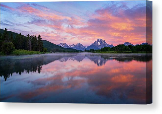 Colorful Canvas Print featuring the photograph Colorful Sunrise at Oxbow Bend by David Soldano