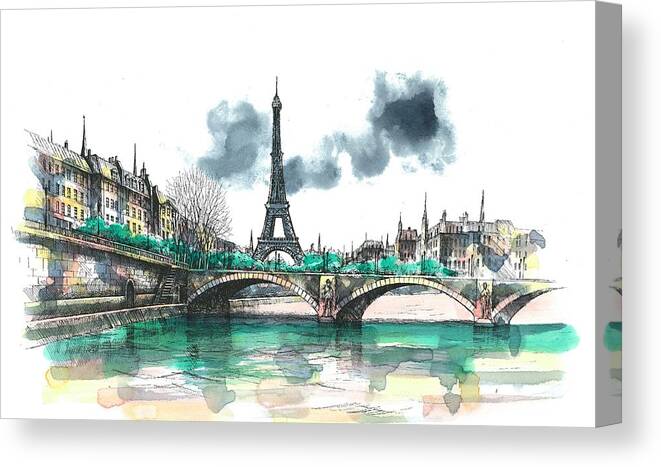 Paris Eiffel Tower Painting Canvas Print featuring the painting Eiffel Tower by Seventh Son