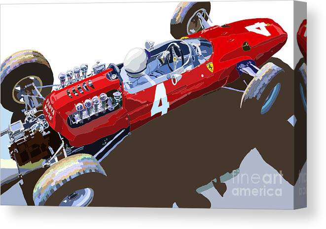 Automotiv Canvas Print featuring the digital art Ferrari 158 F1 1965 Dutch GP Lorenzo Bondini by Yuriy Shevchuk