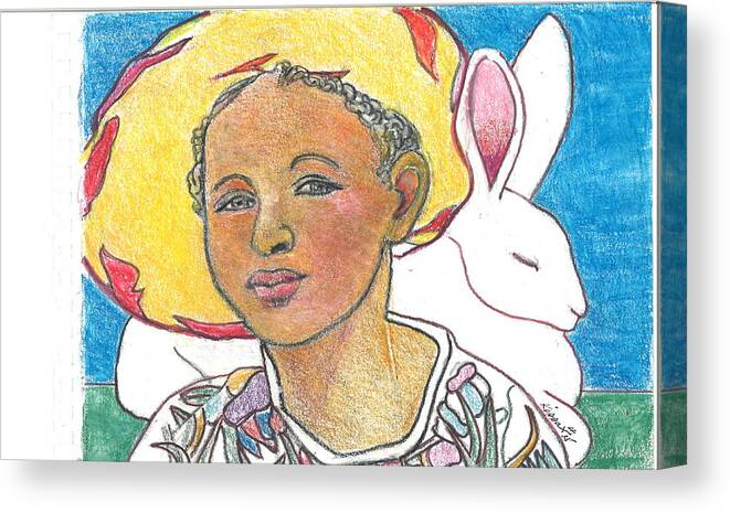 Easter Bonnet Canvas Print featuring the drawing Good Friday Easter Bunny by Kippax Williams