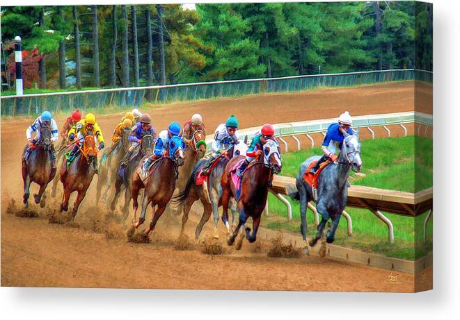 Horses Canvas Print featuring the painting In The Turn at Keeneland by Sam Davis Johnson