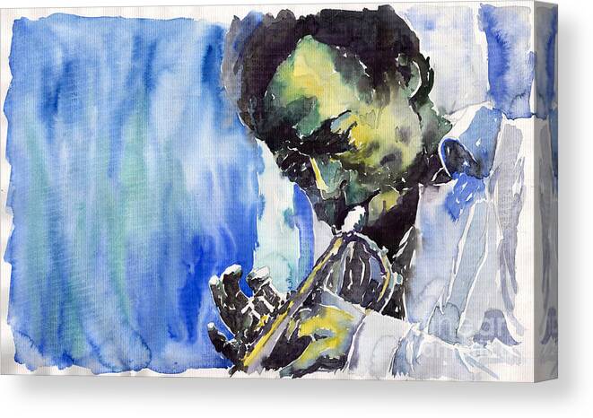 Watercolor Canvas Print featuring the painting Jazz Miles Davis 5 by Yuriy Shevchuk