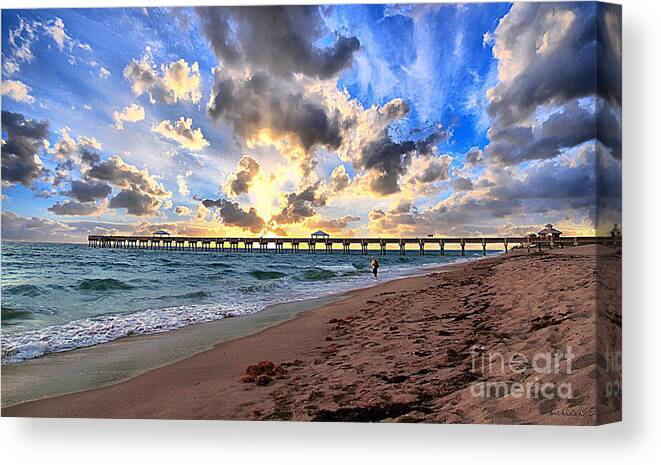 Beach Canvas Print featuring the photograph Juno Beach Pier Florida Sunrise Seascape D7 by Ricardos Creations