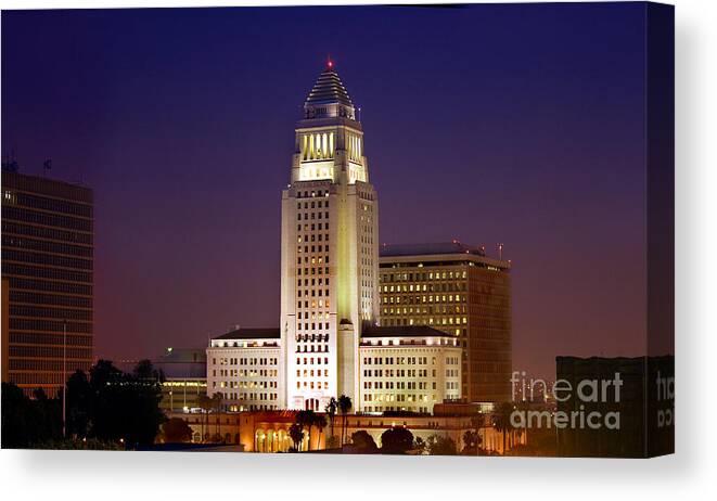 City Hall Canvas Print featuring the photograph Los Angeles City Hall Building by Wernher Krutein