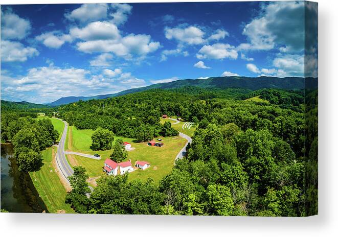 Aerial Canvas Print featuring the photograph McGhee Farm Panoramic by Joe Shrader
