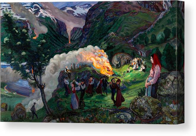 Nikolai Astrup Canvas Print featuring the painting Midsummer Eve Bonfire by Nikolai Astrup