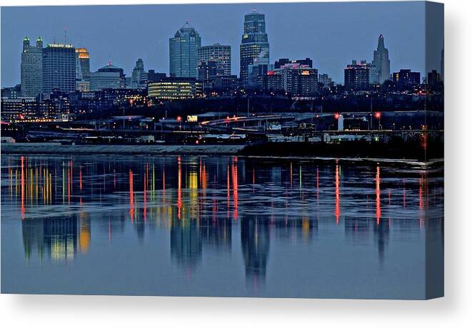 Kansas Canvas Print featuring the photograph Night Falls at Kaw Point by Frozen in Time Fine Art Photography