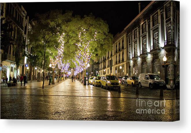 Funchal Canvas Print featuring the photograph Night in Funchal Madeira by Lynn Bolt