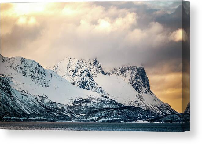 Badderfjorden Canvas Print featuring the photograph Peaks of Badderfjorden Troms Norway by Adam Rainoff