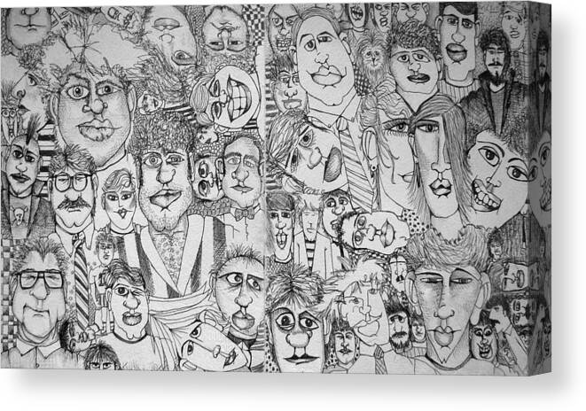 Faces Canvas Print featuring the drawing People People People by Michelle Calkins
