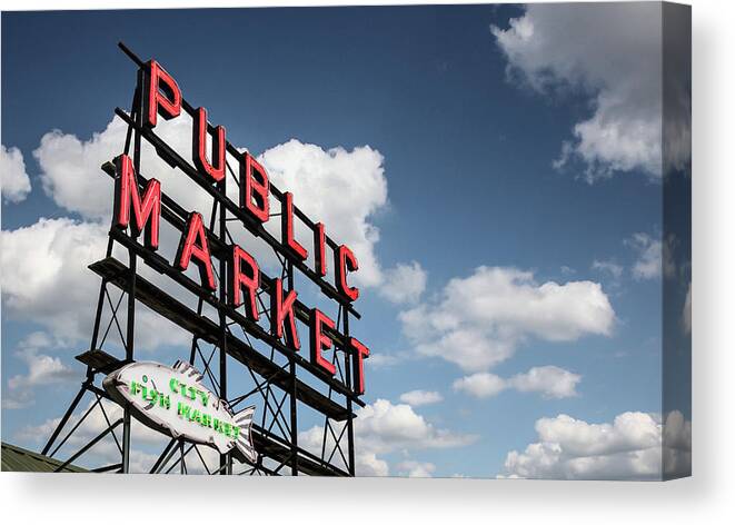 Elliott Bay Canvas Print featuring the photograph Pike Place Market by Ed Clark