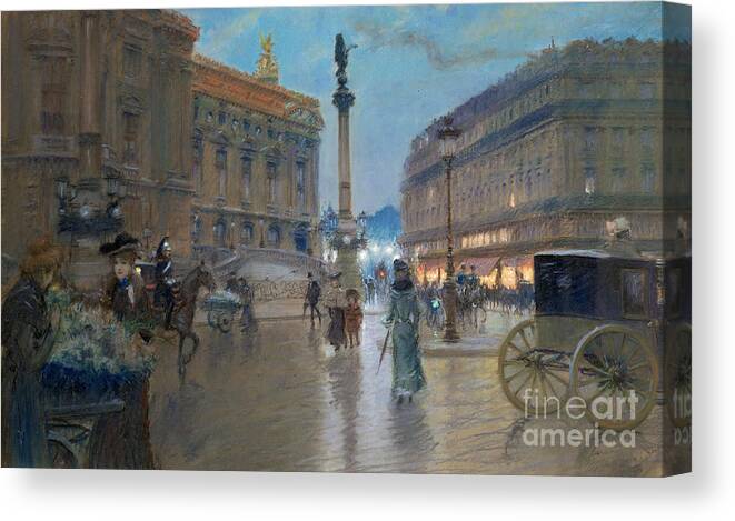 Place De L'opera Canvas Print featuring the painting Place de l Opera in Paris by Georges Stein