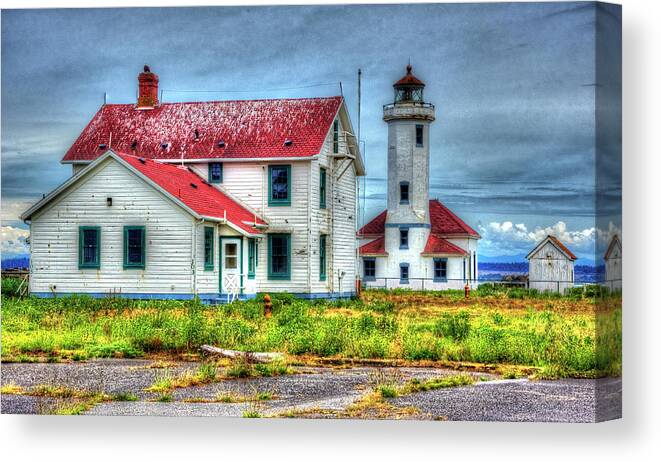 Fort Worden State Park Canvas Print featuring the photograph Point Wilson Lighthouse by Richard J Cassato