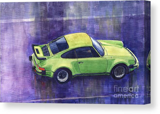 Shevchukart Canvas Print featuring the painting Porsche 911 turbo green by Yuriy Shevchuk