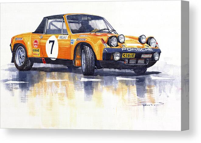 Shevchukart Canvas Print featuring the painting 1971 Porsche 914-6 GT Rally by Yuriy Shevchuk