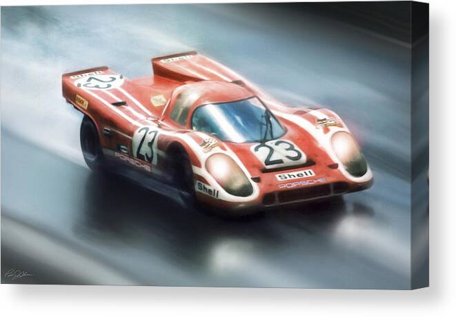 Porsche 917 Canvas Print featuring the digital art Raining Champion by Peter Chilelli