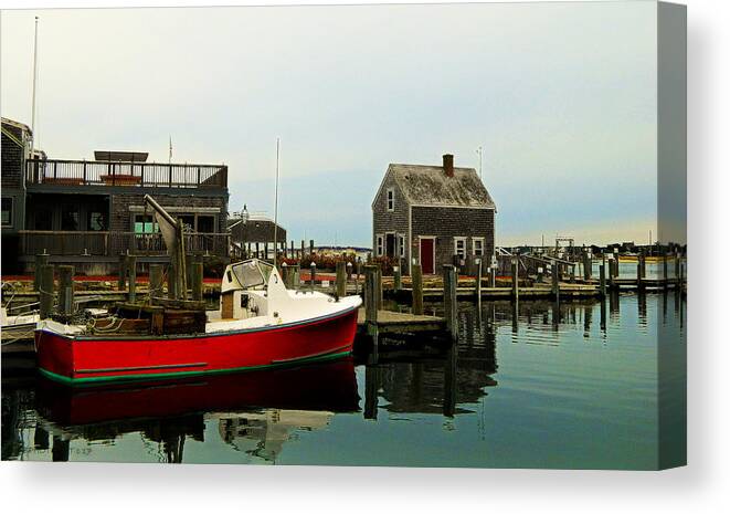 Harbor Canvas Print featuring the photograph Red Boat by Kathy Barney