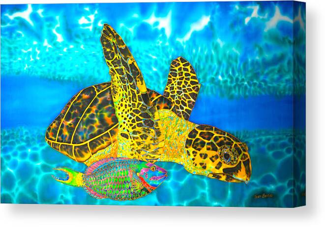 Turtle Canvas Print featuring the painting Sea Turtle and Parrotfish by Daniel Jean-Baptiste