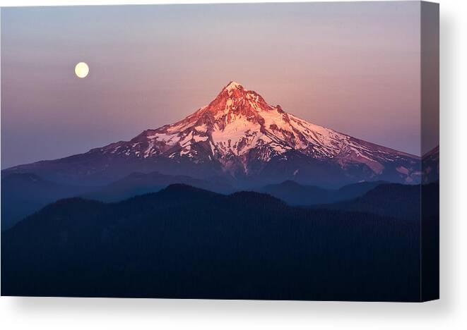 Sunset Canvas Print featuring the photograph Sturgeon Moon Over Mount Hood by Jon Ares