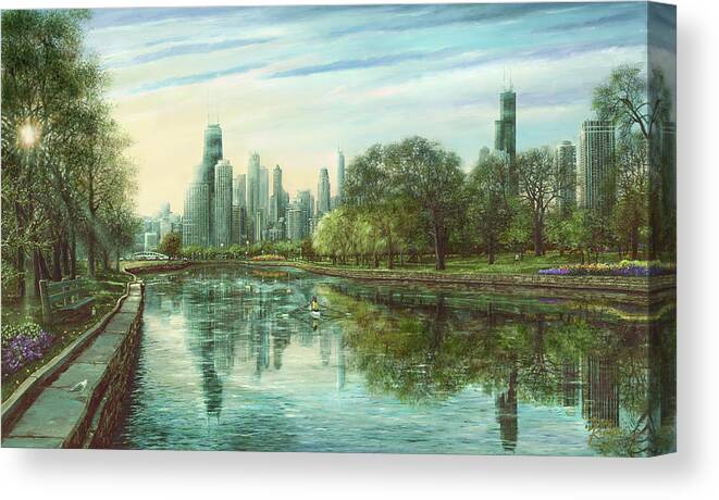 Cityscape Canvas Print featuring the painting Summer Serenity by Doug Kreuger
