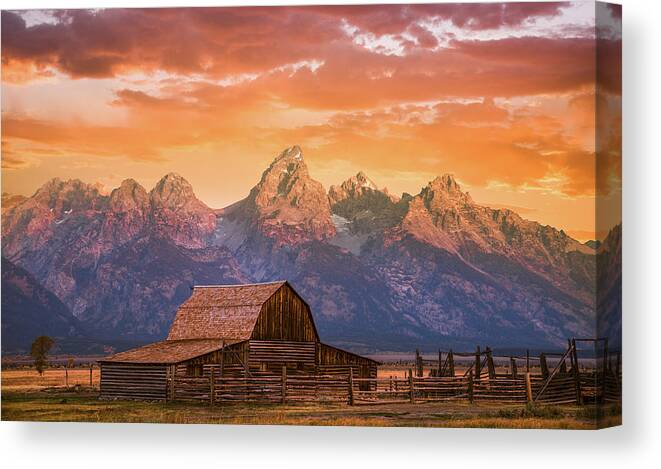 Grand Teton Canvas Print featuring the photograph Sunrise on the Ranch by Darren White