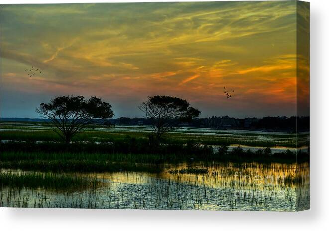 Sunset Canvas Print featuring the photograph Sunset Marsh by Kathy Baccari